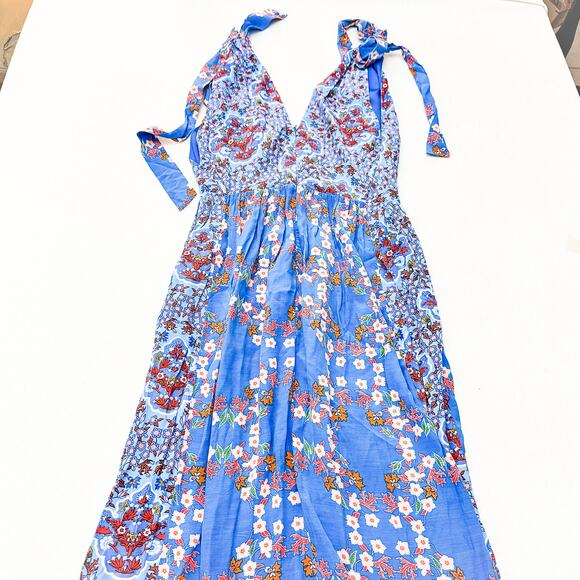 Sandro Blue Floral Print Crepe Patterned Layered Midi Sleeveless Dress SIze 36 - Picture 4 of 6